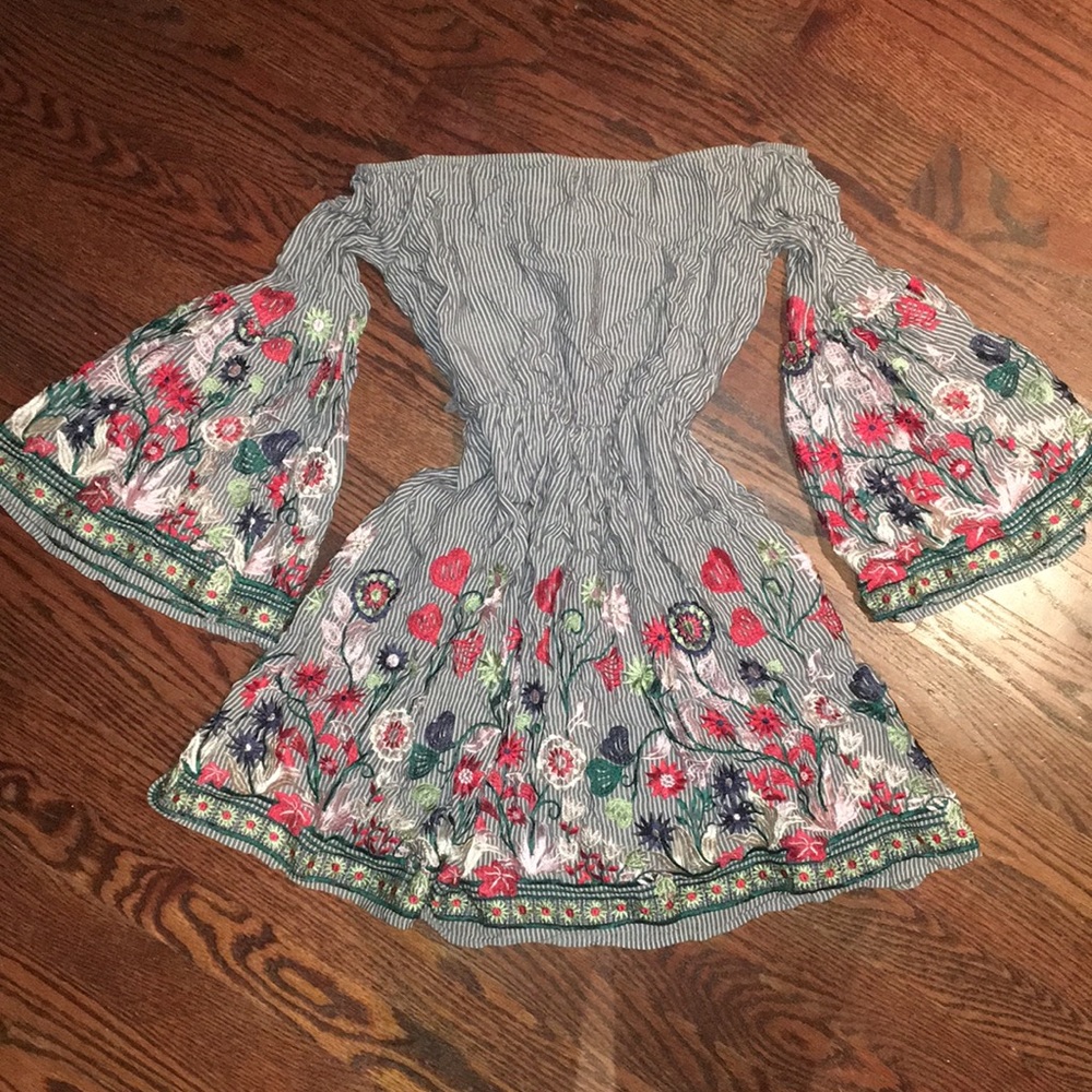 Never worn pinstripe floral embroidered dress